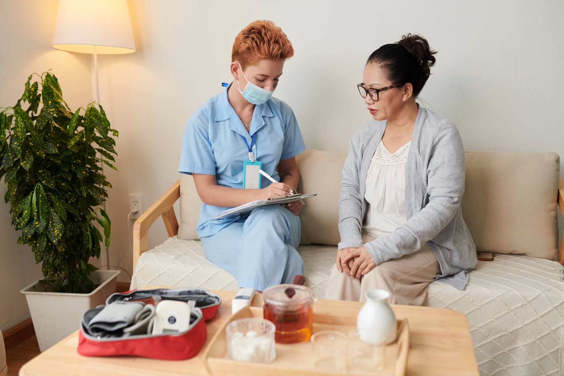 Home healthcare worker visiting a client