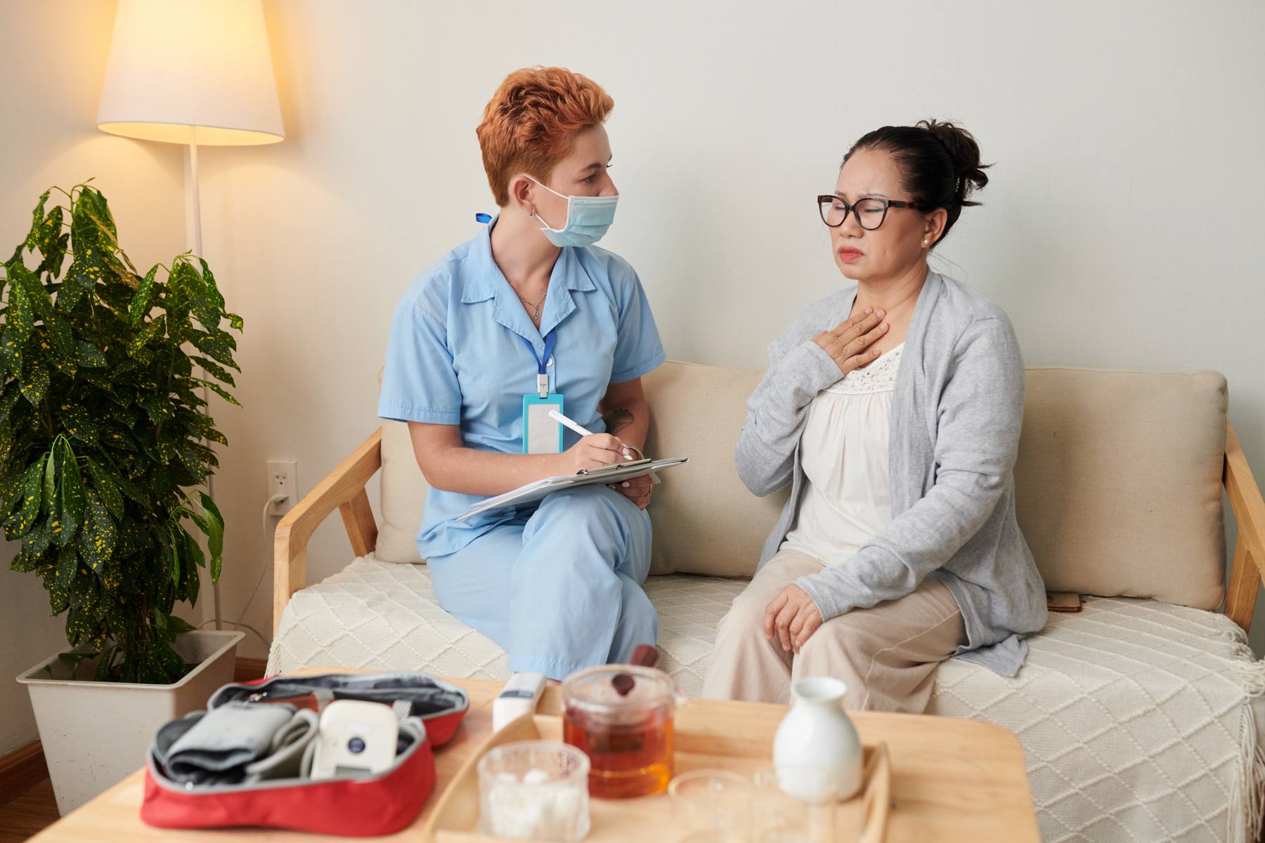 Doctor consulting with a client at home
